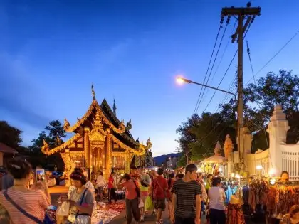 Sunday market walking street in Chiang Mai, Thailand.
